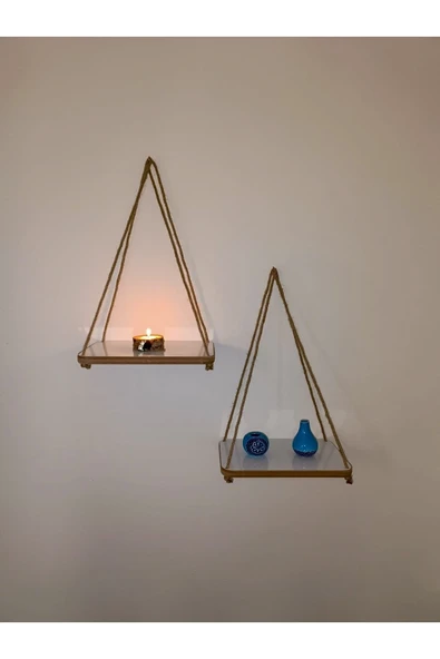 Fahrettin Küçük Halatlı Raf Kitaplık Ipli Duvar Rafı Mumluk Aksesuar Rafı Anahtarlık 2 Adet - 2