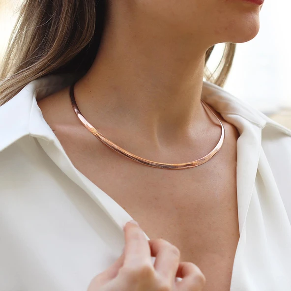 İtalyan Yassı Gümüş Zincir - Resim 6