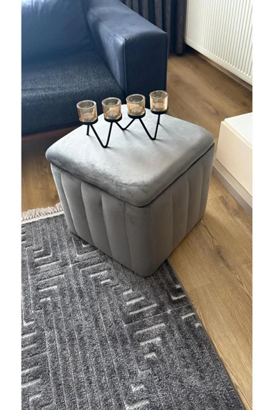 Fahrettin Küçük MALE Babyface Antrasit Çok Amaçlı Sandıklı Dekoratif Kedi Yatağı Makyaj Masası Pufu Salon Pufu Sehpa - 2