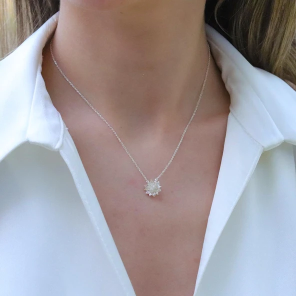 Zirkon Taşlı Lotus Çiçekli Gümüş Set - Resim 2