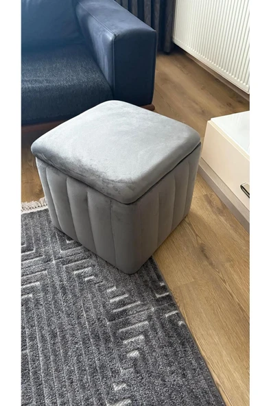 Fahrettin Küçük MALE Babyface Antrasit Çok Amaçlı Sandıklı Dekoratif Kedi Yatağı Makyaj Masası Pufu Salon Pufu Sehpa - 3