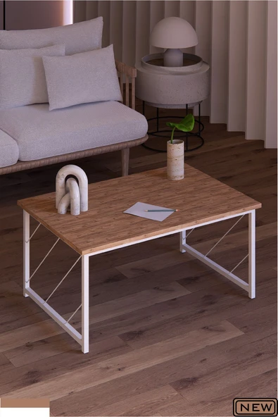 Fahrettin Küçük Düz Kesim Sehpa , 60x90 Metal Ayaklı Masa , Orta Sehpa , Yan Sehpa Atlantik Çam,Dekoratif orta sehpa - 3