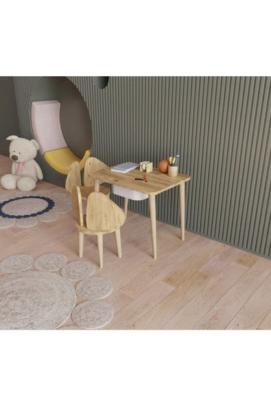 Fahrettin Küçük Montessori Çocuk Masası Oyun Masası Fil Kulaklı Aktivite Masası Çalışma Masası Çekmeceli 2 Sand.