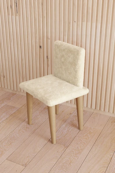 Fahrettin Küçük Çocuk Sandalyesi Çocuk Oturağı Ahşap Sandalye Montessori Sandalye Puflu Beyaz Yumuşak Sandalye - 2