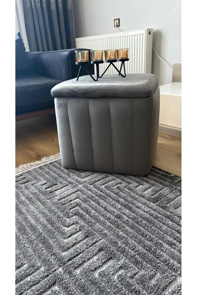 Fahrettin Küçük MALE Babyface Antrasit Çok Amaçlı Sandıklı Dekoratif Kedi Yatağı Makyaj Masası Pufu Salon Pufu Sehpa - 4