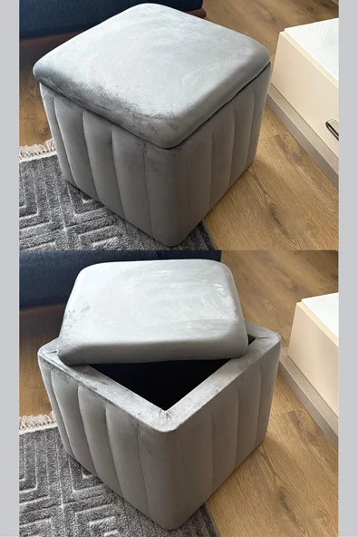 Fahrettin Küçük MALE Babyface Antrasit Çok Amaçlı Sandıklı Dekoratif Kedi Yatağı Makyaj Masası Pufu Salon Pufu Sehpa