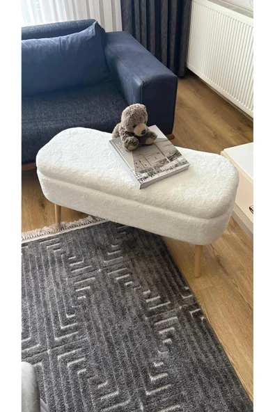 Fahrettin Küçük OSLO Wellsoft Kırık Beyaz Sandıklı Puf Kedi Yatağı Makyaj Masası Pufu Salon Pufu Orta Sehpa - 3