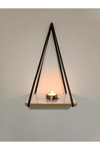 Fahrettin Küçük Duvar Rafı Ipli Mumluk Şeritli Raf Kitaplık Aksesuar Rafı Anahtarlık Tekli