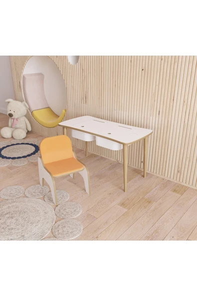 Fahrettin Küçük Montessori Çocuk Masası Oyun Masası Aktivite Masası Çalışma Masası - Puf Koltuklu - 2