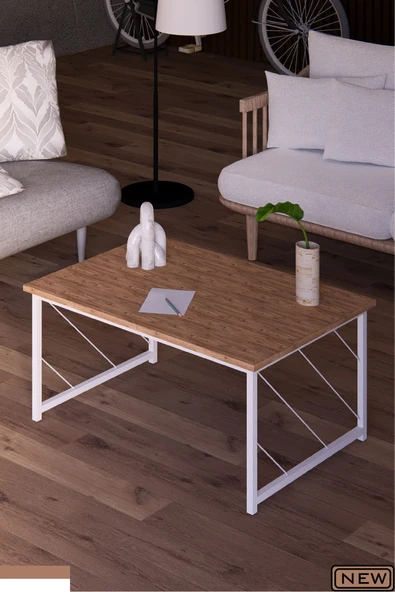 Fahrettin Küçük Düz Kesim Sehpa , 60x90 Metal Ayaklı Masa , Orta Sehpa , Yan Sehpa Atlantik Çam,Dekoratif orta sehpa