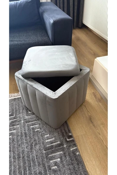 Fahrettin Küçük MALE Babyface Antrasit Çok Amaçlı Sandıklı Dekoratif Kedi Yatağı Makyaj Masası Pufu Salon Pufu Sehpa - 7