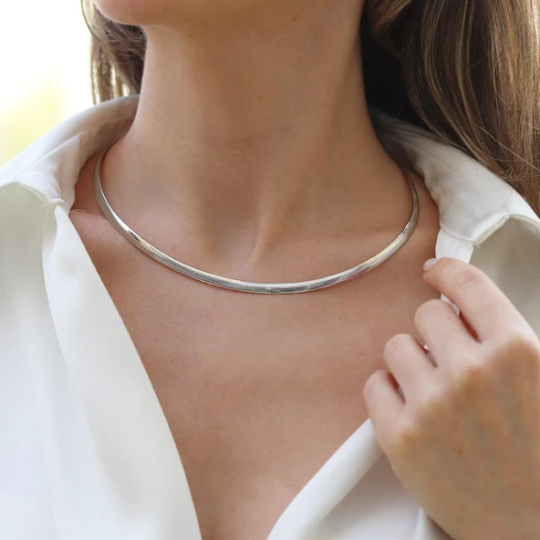 İtalyan Yassı Gümüş Zincir - Resim 7