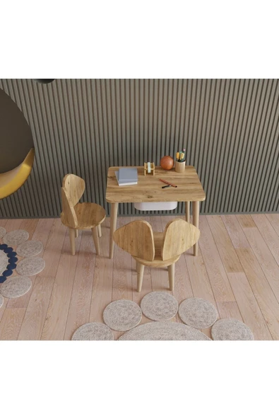 Fahrettin Küçük Montessori Çocuk Masası Oyun Masası Fil Kulaklı Aktivite Masası Çalışma Masası Çekmeceli 2 Sand. - 2