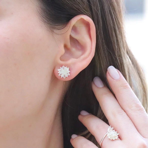 Zirkon Taşlı Lotus Çiçekli Gümüş Set - Resim 3