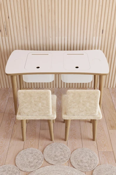 Fahrettin Küçük Montessori Çocuk Masası Oyun Masası Aktivite Masası Çalışma Masası - 2 Adet Welsoft Sandalyeli - 2