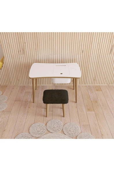 Fahrettin Küçük Montessori Çocuk Masası Aktivite Masası Çalışma Masası Oyun Masası Siyah Puflu Tabureli - 2