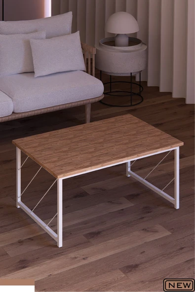 Fahrettin Küçük Düz Kesim Sehpa , 60x90 Metal Ayaklı Masa , Orta Sehpa , Yan Sehpa Atlantik Çam,Dekoratif orta sehpa - 4