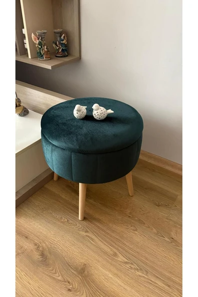 Fahrettin Küçük BERLİN Babyface Zümrüt Yeşili Sandıklı Puf Kedi Yatağı Makyaj Masası Pufu Salon Pufu Orta Sehpa - 2