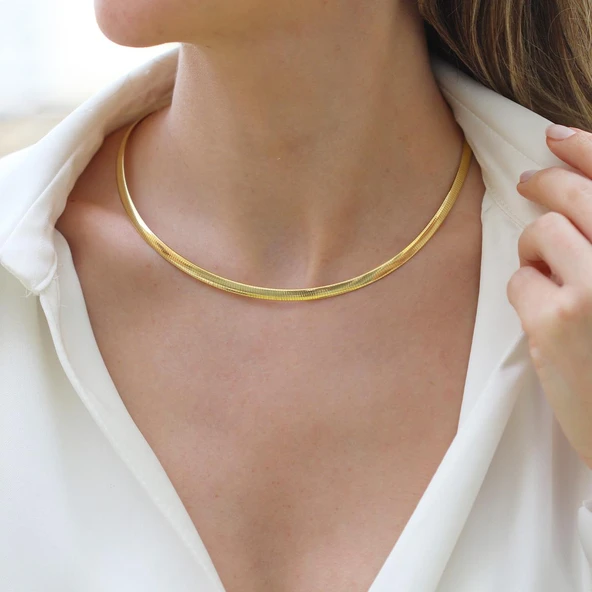 İtalyan Yassı Gümüş Zincir - Resim 2