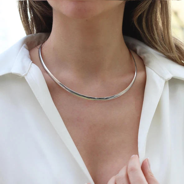 İtalyan Yassı Gümüş Zincir - Resim 11