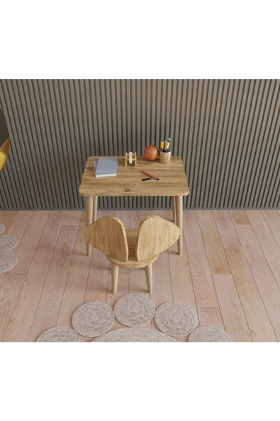 Fahrettin Küçük Montessori Çocuk Masası Fil Kulaklı Oyun Masası Aktivite Masası Çalışma Masası Sandalyeli