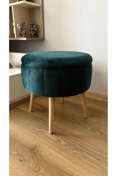 Fahrettin Küçük BERLİN Babyface Zümrüt Yeşili Sandıklı Puf Kedi Yatağı Makyaj Masası Pufu Salon Pufu Orta Sehpa - 6