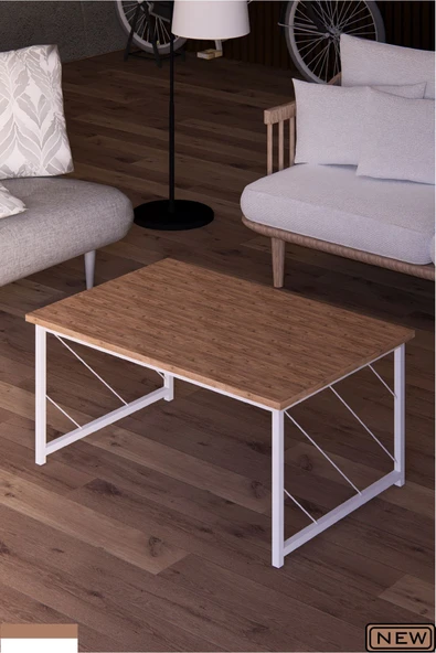 Fahrettin Küçük Düz Kesim Sehpa , 60x90 Metal Ayaklı Masa , Orta Sehpa , Yan Sehpa Atlantik Çam,Dekoratif orta sehpa - 2