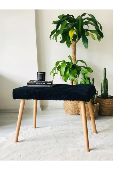Fahrettin Küçük Gürgen Retro Ahşap Ayaklı Handmade Siyah Pofidik Puf Bench Koltuk Sandalye