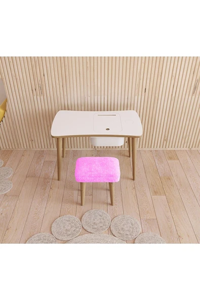 Fahrettin Küçük Çocuk Masası Aktivite Masası Çalışma Masası Oyun Masası Pembe Puflu Tabureli - 2