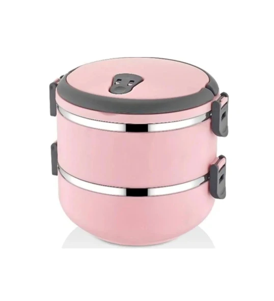 2 Katlı Vakumlu Pembe Yemek Kabı Taşıma 2li Saklama Kabı Diyet Termos - 2