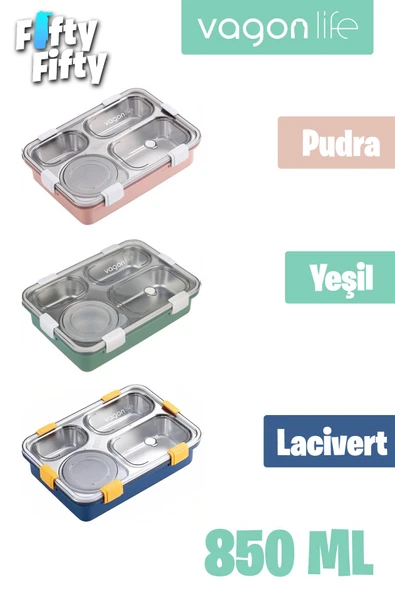 Vagonlife Büyük Ebat 850 ML (Paslanmaz Çelik Tek Kat Dört Bölmeli Çorba Kaseli Lunch Box Yeni Nesil Sefer Tası -FFLBOX50433 - 6
