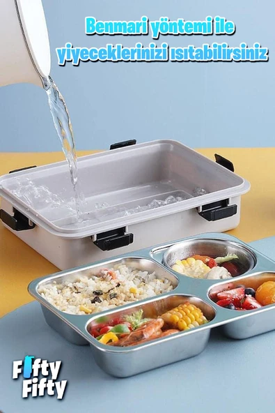 Vagonlife Büyük Ebat 850 ML (Paslanmaz Çelik Tek Kat Dört Bölmeli Çorba Kaseli Lunch Box Yeni Nesil Sefer Tası -FFLBOX50433 - 10