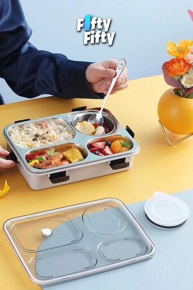Vagonlife Büyük Ebat 850 ML (Paslanmaz Çelik Tek Kat Dört Bölmeli Çorba Kaseli Lunch Box Yeni Nesil Sefer Tası -FFLBOX50433 - 9