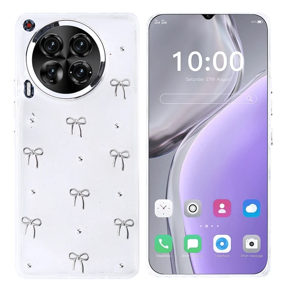 Tecno Camon 30 Kılıf Airbag Tasarımlı Simli Şeffaf Zore Kutup Kapak