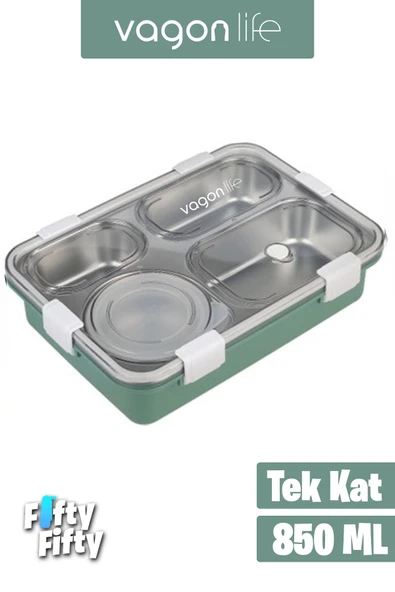 Vagonlife Büyük Ebat 850 ML (Paslanmaz Çelik Tek Kat Dört Bölmeli Çorba Kaseli Lunch Box Yeni Nesil Sefer Tası -FFLBOX50433 - 7