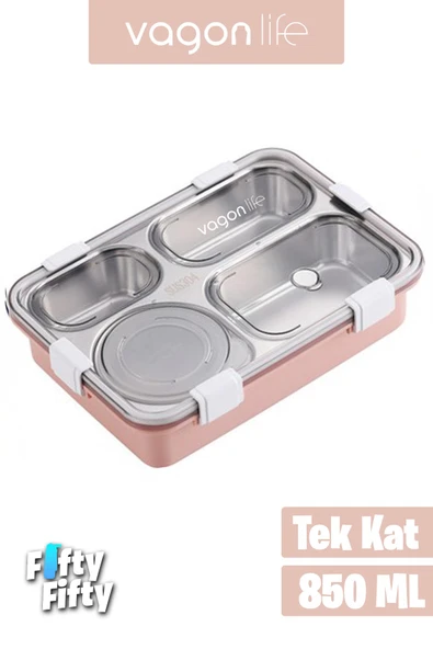 Vagonlife Büyük Ebat 850 ML (Paslanmaz Çelik Tek Kat Dört Bölmeli Çorba Kaseli Lunch Box Yeni Nesil Sefer Tası -FFLBOX50433 - 12