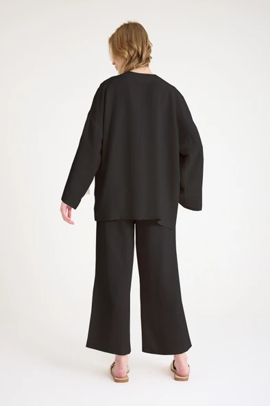 Yazlık Kimono Salaş İkili Siyah Keten Takım - 3