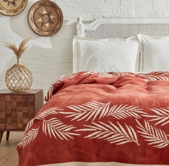 Karaca Home Leaf Terracota Tek Kişilik Pamuk Battaniye - 3