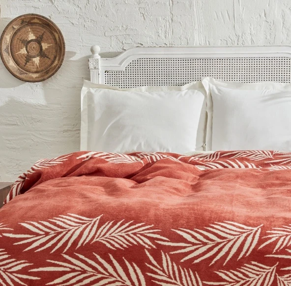 Karaca Home Leaf Terracota Tek Kişilik Pamuk Battaniye - 2