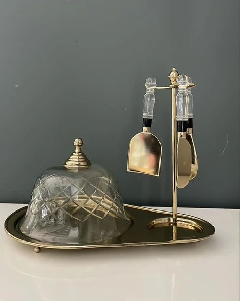 LAMEDORE GOLD KAPAKLI KEK SUNUM SETİ 31X21X25,5 CM