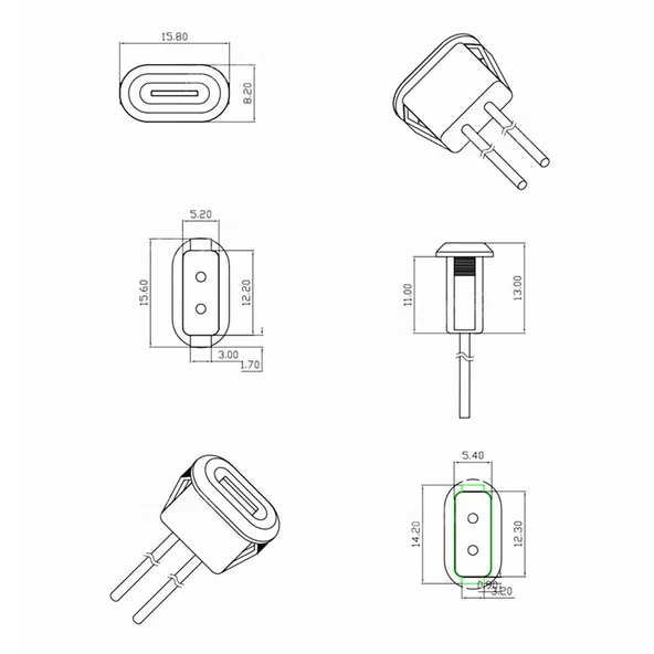 Type C Panel Montaj Dişi Soket 2 Pin 10cm Kablolu Beyaz  Uzatma Konnektör Araba Kamera Oyuncak Telefon Şarj Mp3 Tablet - 8
