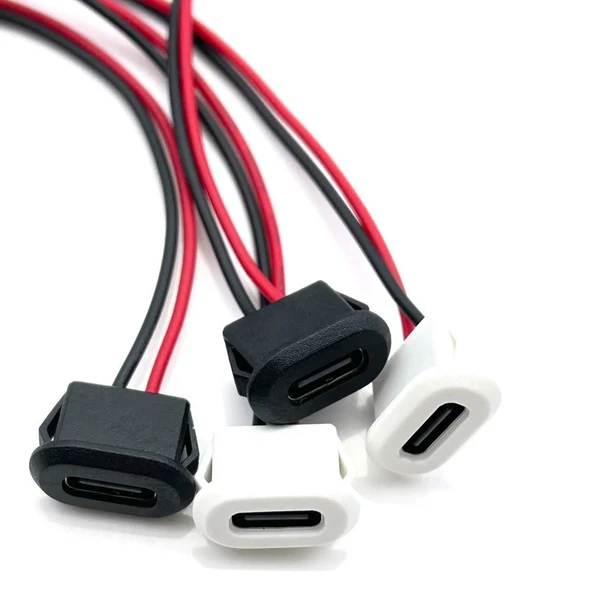 Type C Panel Montaj Dişi Soket 2 Pin 10cm Kablolu Beyaz  Uzatma Konnektör Araba Kamera Oyuncak Telefon Şarj Mp3 Tablet - 5