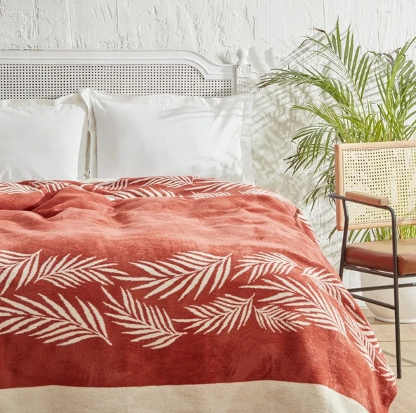 Karaca Home Leaf Terracota Tek Kişilik Pamuk Battaniye - 4