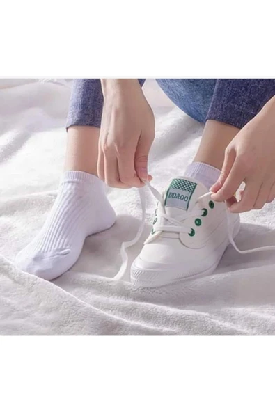 5 Çift Derby Desenli Beyaz Kadın Patik Çorap - Resim 3