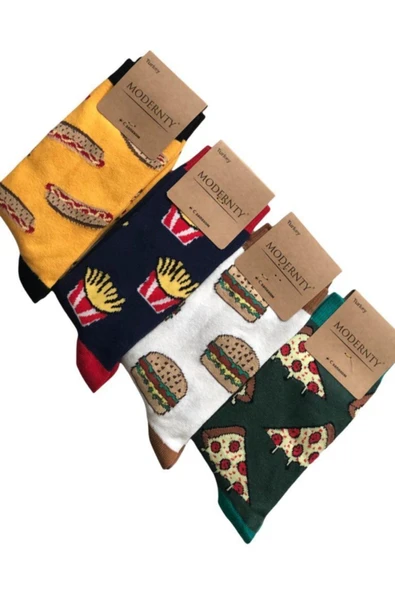 4'lü Fast Food Yemek Yiyecek Desenli Çorap Seti ürün görseli