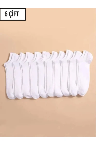 6'lı Beyaz Unisex Sneakers Bilek Altı 6 Çift Çorap