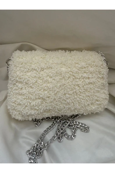 Kadın El Yapımı Teddy Çanta Kırık Beyaz - Resim 4