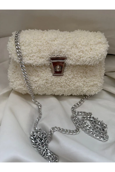 Kadın El Yapımı Teddy Çanta Kırık Beyaz - Resim 2