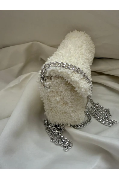 Kadın El Yapımı Teddy Çanta Kırık Beyaz - Resim 3