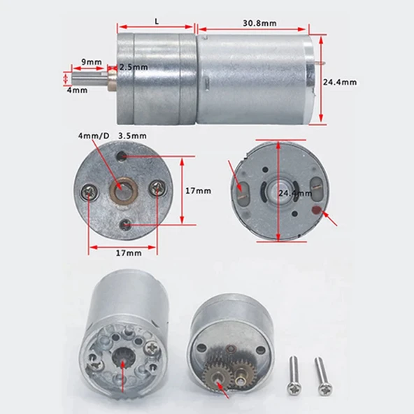 12V 5Rpm JGA25-370 Redüktörlü DC Motor  Metal Dişli Yüksek Tork Kuvvet 25mm Robot Oyuncak RC Araba Medikal Otomasyon - Resim 8